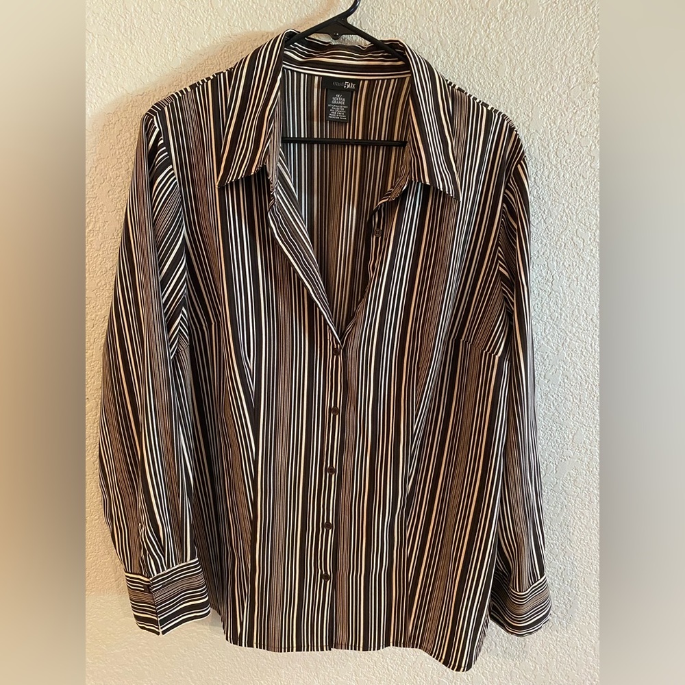 East 5th Brown/Black/White Striped Blouse, size 1X